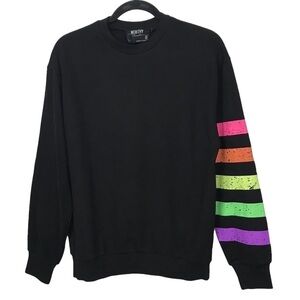 Worthy Threads Black Neon Stripe Sweatshirt Sweater NWT $98 Small